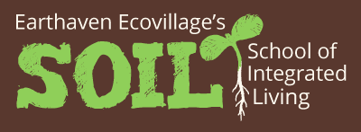 SOIL logo noting Earthaven Ecovillage location, stylized acronym and sprout drawing